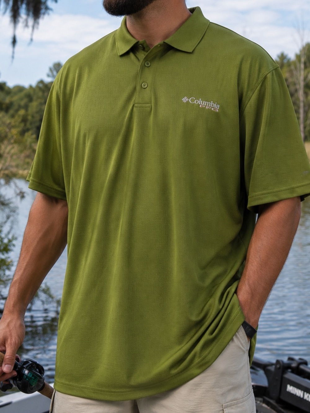 Columbia PFG Performance Fishing Gear Omni-Shade Polo Shirt Green Men’s XL TALL